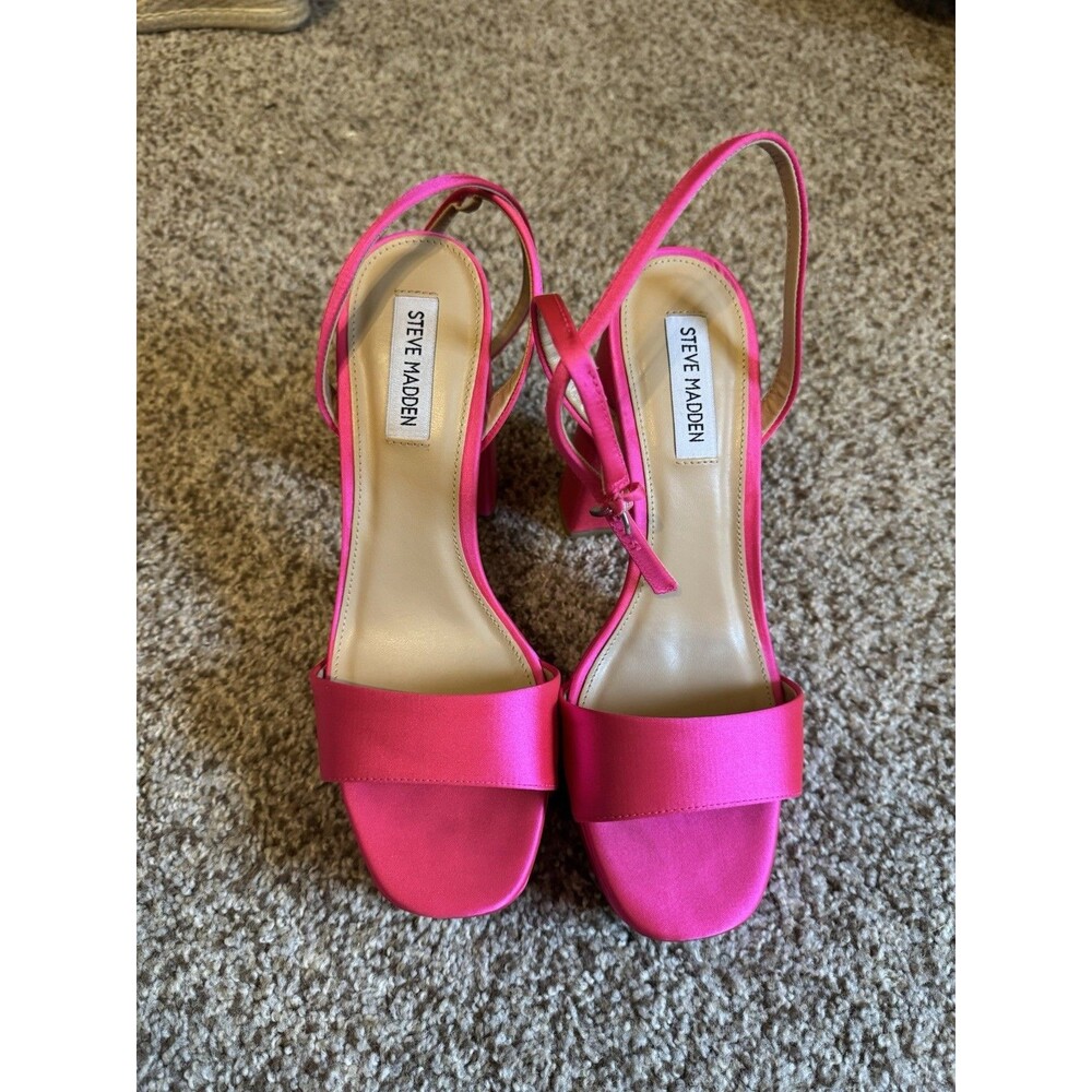 Steve Madden Pink Satin Block Heel Sandals Womens 8.5 Ankle Strap Dress Shoes